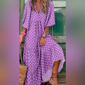 SHEIN Relaxiva Vintage Printed Boho Dress - Size Small (Purple)